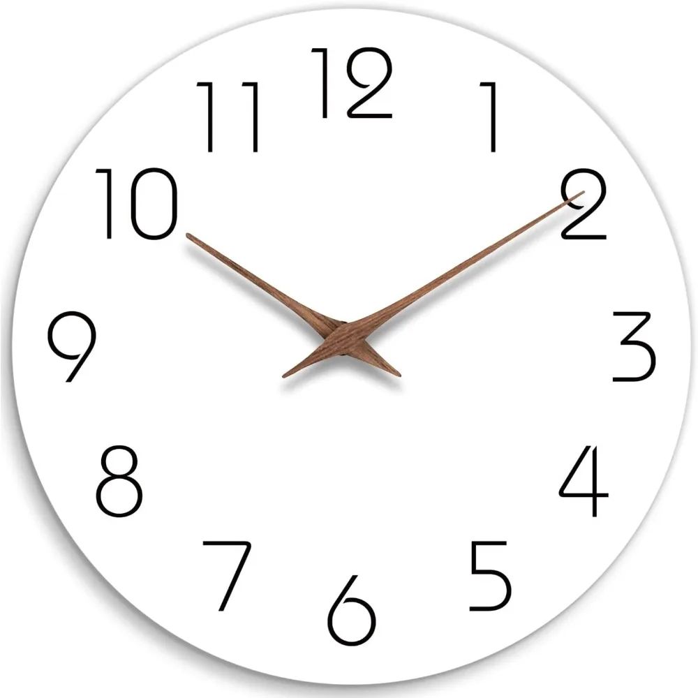 12 Inch Silent Wooden Minimalist Wall Clock white 10 Inch