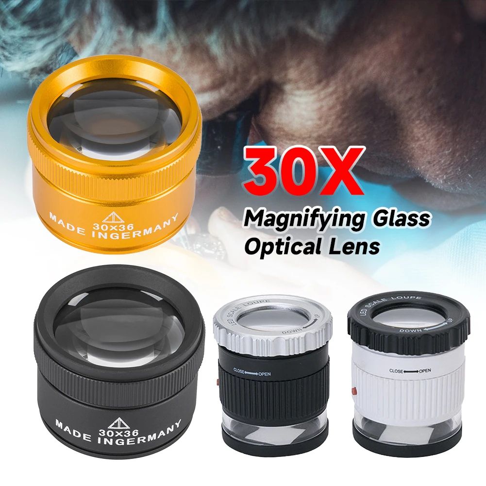 30X LED UV Handheld Jewelry Loupe Adjustable Optical Magnifying Glass For Watch Repair & Currency Detection white Model A