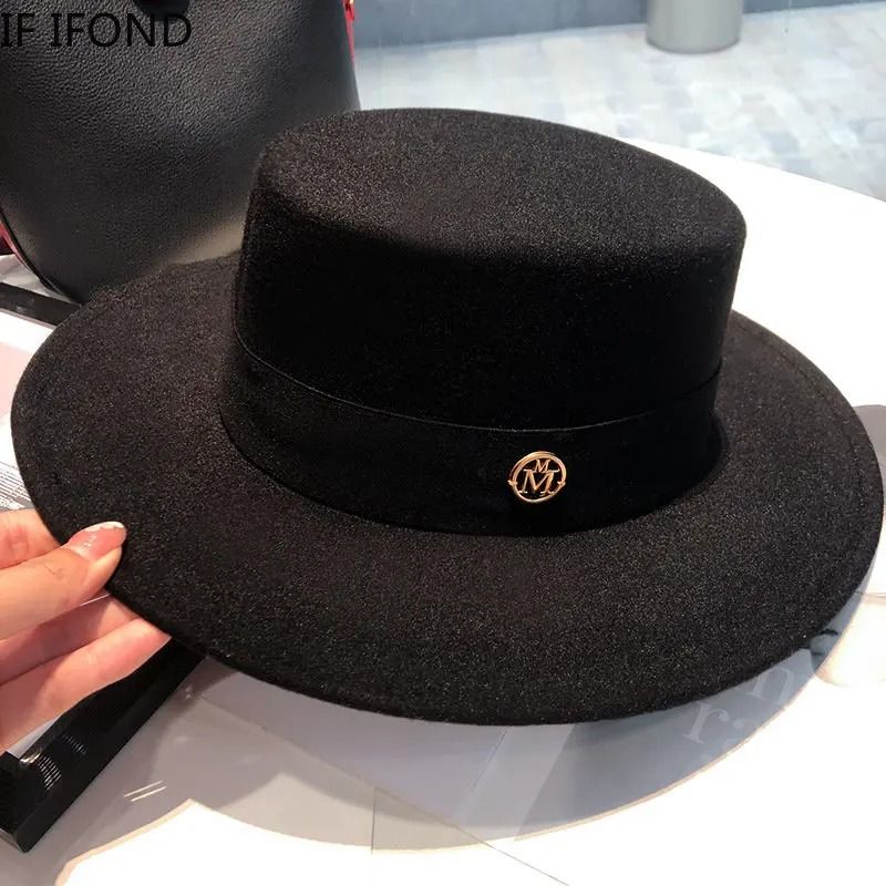 Elegant Wide Brim Fedora Hat With Ribbon Band Classic Jazz Style black01