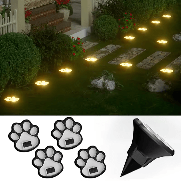 Solar 4 Pack Dog Paw Outdoor LED Lawn Lights Waterproof Garden Landscape Decor warm White