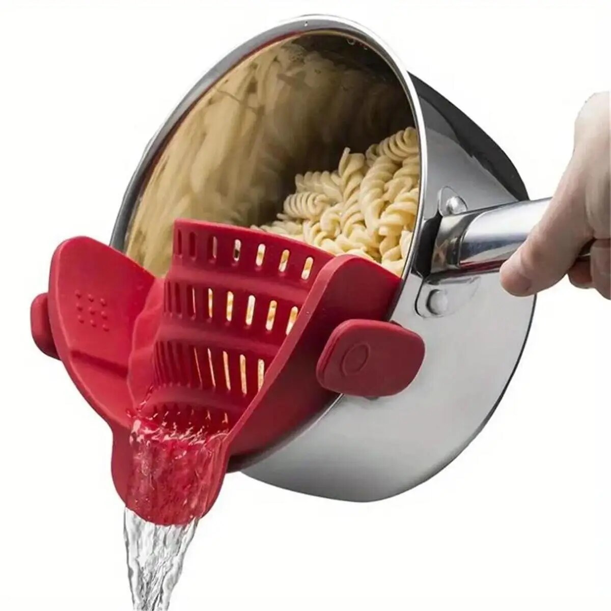 Adjustable Silicone Clip On Strainer For Pots, Pans, And Bowls Handheld Drainer For Noodles, Pasta orange