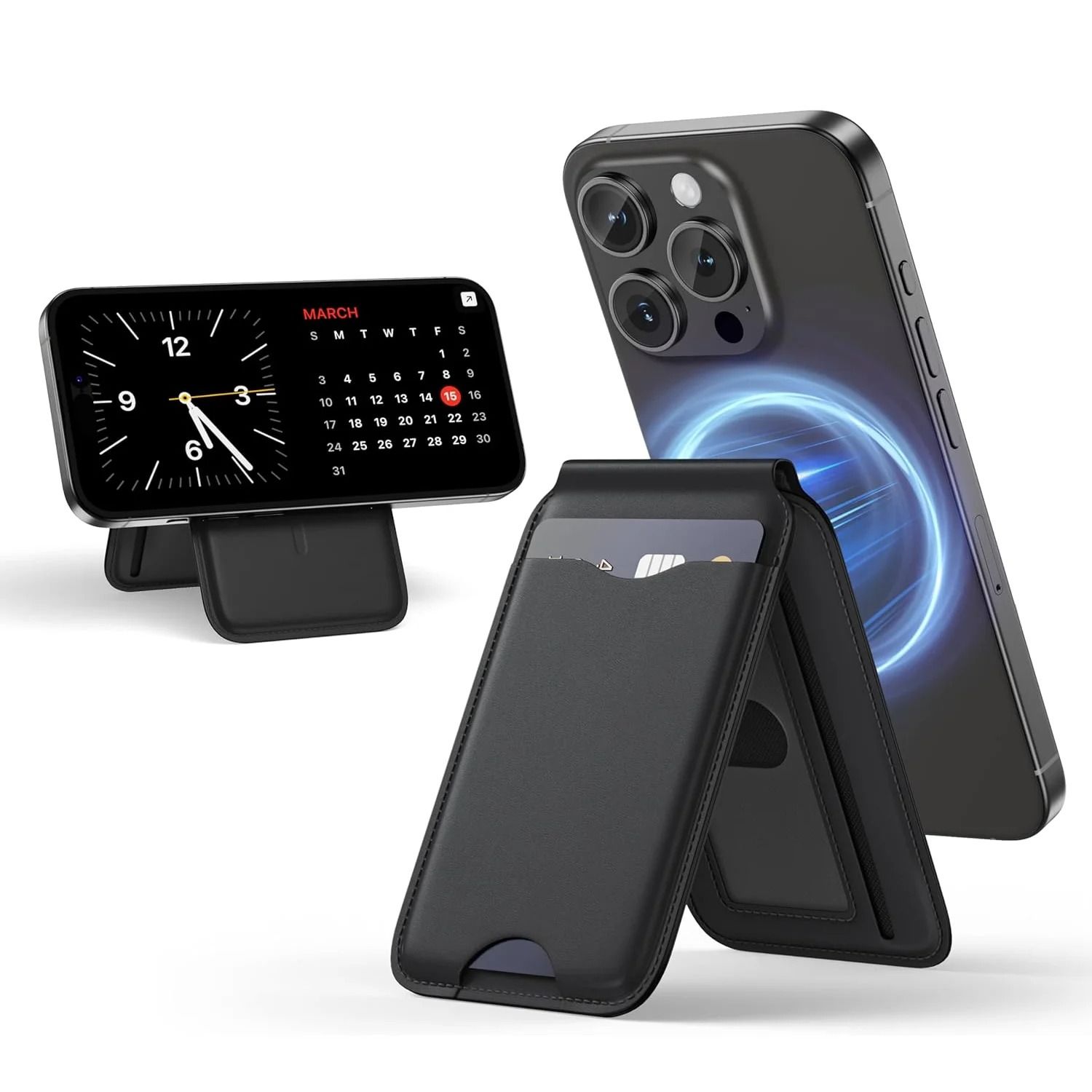 2 in 1 Magnetic MagSafe Leather Wallet & Stand | Adjustable Card Holder For IPhone 16 15 14 13 12 dark Blue