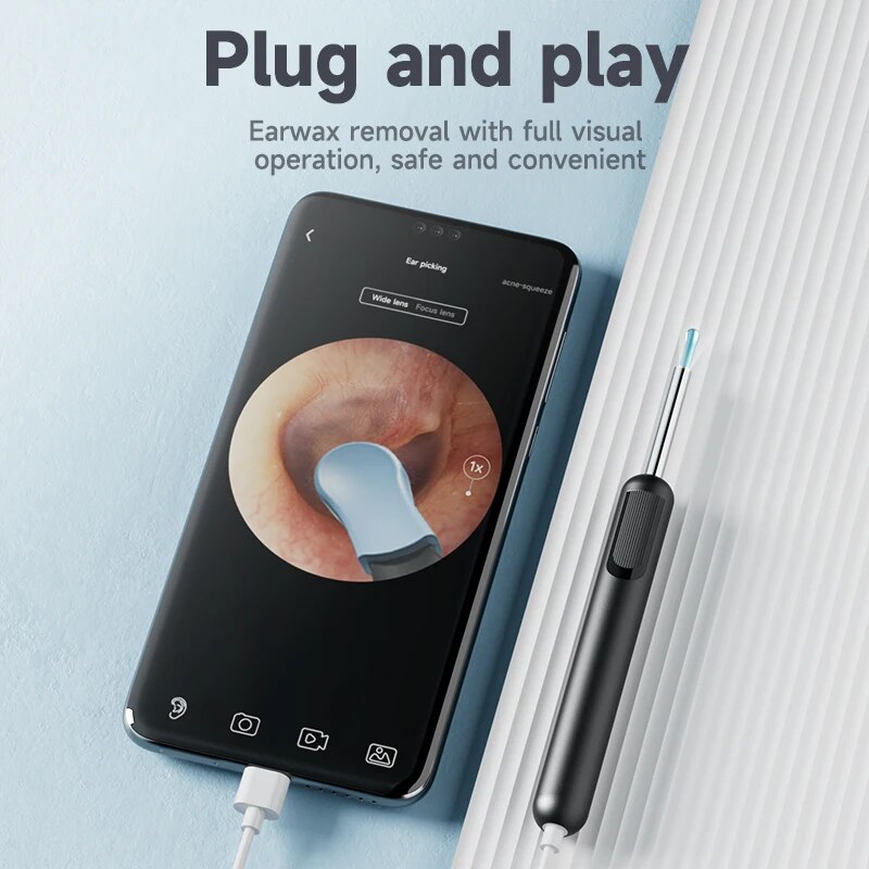 Ear Wax Removal Tool Smart Ear Cleaner With Light & HD Camera Scope For Smartphones white