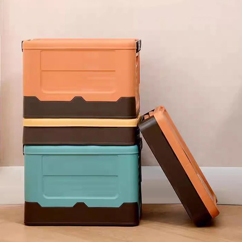 Large Foldable Storage Box With Lid Multifunction Plastic Organizer Basket yellow (s)