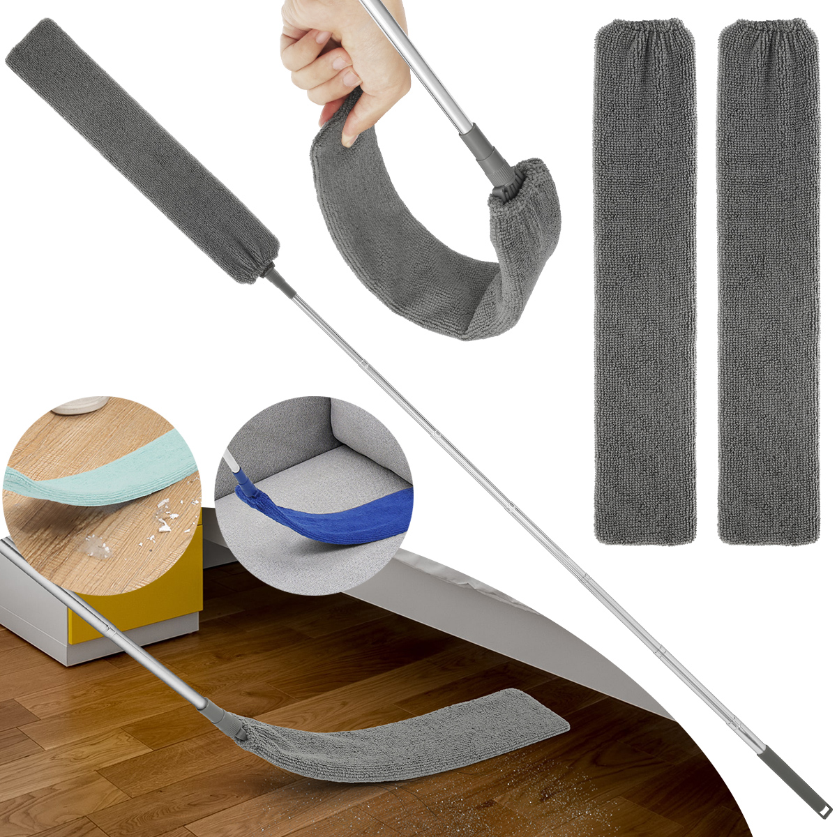 Gap Dust Cleaner With Retractable Microfiber, Extendable Pole, Long Flat Gap Duster Brushes For Household Cleaning dark Gray