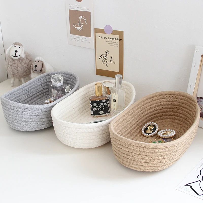 Woven Multifunctional Storage Basket Organizer white 3 Pcs (s M L)