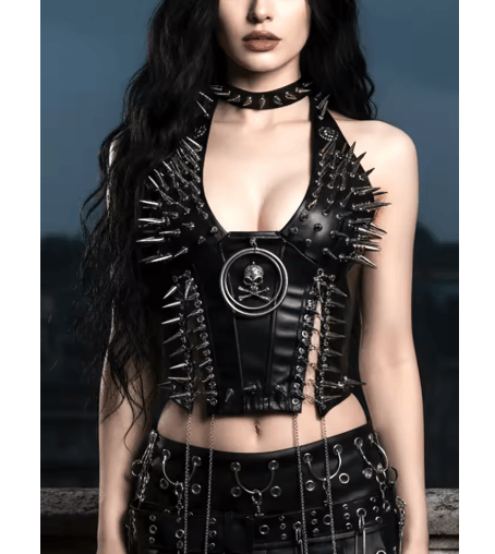 Spiked Gothic Punk Tank Y2K Grunge PU Leather Alternative Top For Women red Rivets 1 xxs(us 0)