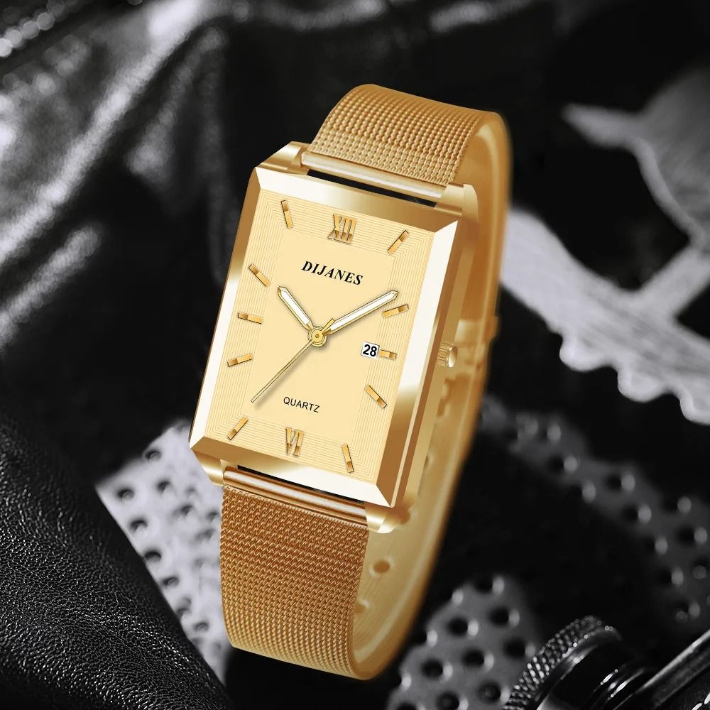 Luxury Fashion Gold Stainless Steel Watch Elegant Quartz Wristwatch With Calendar For Men And Women gold