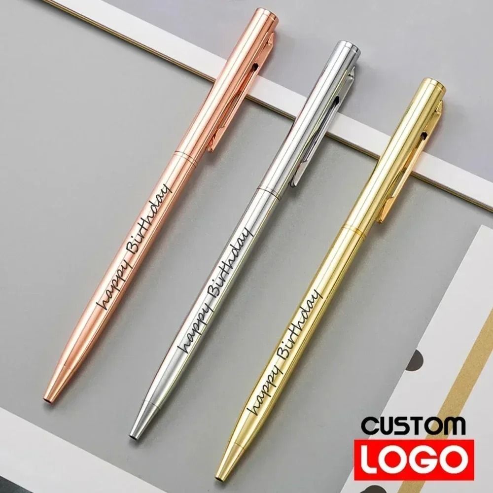 New Slim Rose Gold Metal Ballpoint Pens Custom Engraved Logo & Executive Advertising Gift Set wine Red 200 Pcs Pens