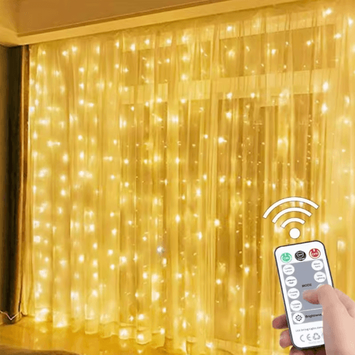 LED Curtain Fairy Lights With Remote Festoon Garland Party Decor warm White 3x1m