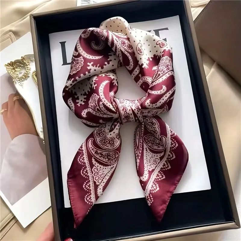 Paisley Print Satin Square Scarf For Women Lightweight Silk Feel Neck & Head Bandana jnc255 03