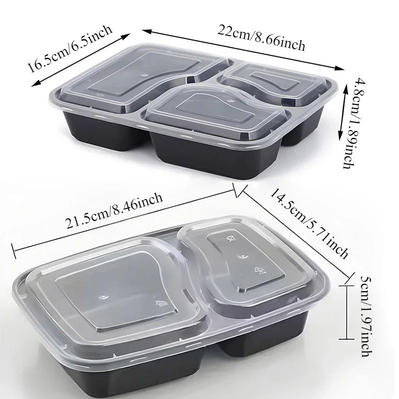 10 Sets Disposable Food Storage Containers With Lids Microwave Safe Stackable Kitchen & Refrigerator Boxes 2 Compartments