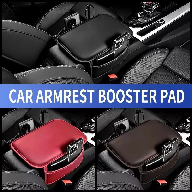Waterproof Car Armrest Box Pad Center Console Cushion With Storage Pocket brown