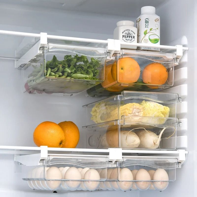 Sliding Refrigerator Drawer Food Storage Box Shelf Organizer egg Storage