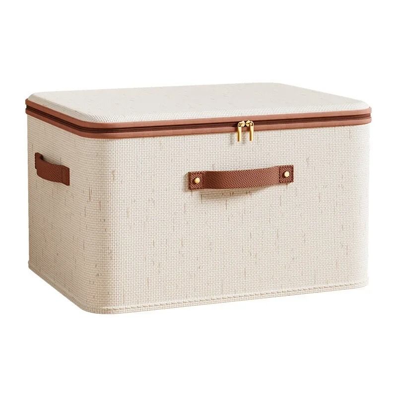 Large Capacity Cotton Linen Storage Box With Dust Proof Cover 56 L