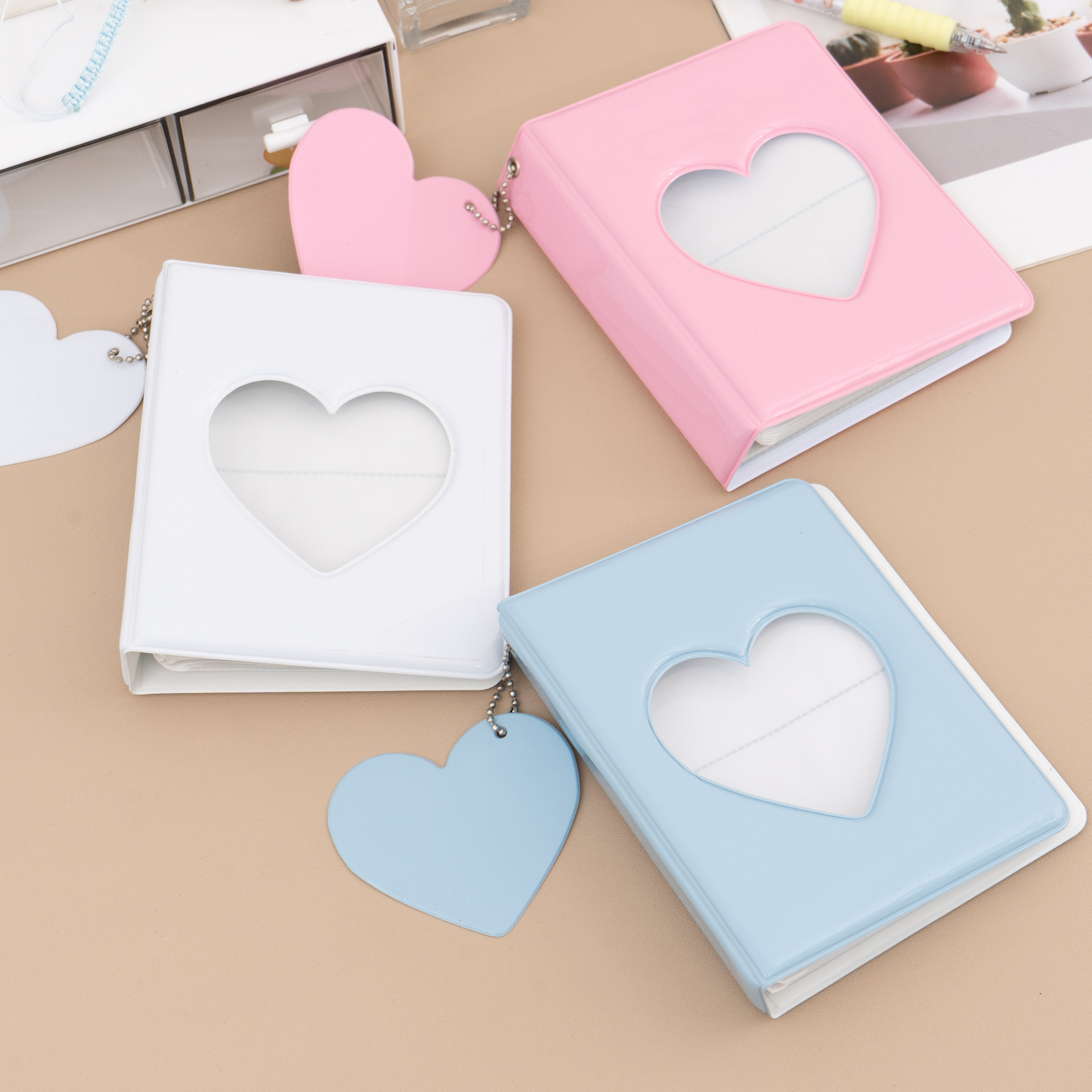 Heart Love Hollow Photocard Holder Album Pockets Mini Card Binder For Idol Pictures Storage Case pink