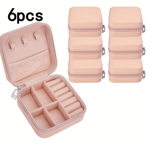 6 Piece Mini Jewelry Box Set In Pink Synthetic Leather For Travel And Daily Storage 1pc