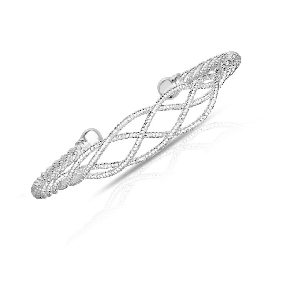 Shiny Women Sterling Silver Plated Cuff Bangle Bracelet, Diamond Cut Design, Elegant And Strong Bangle For All Occasions Shiny Women Sterling Silver Plated Cuff Bangle Bracelet, Diamond Cut Design, Elegant And Strong Bangle For All Occasions