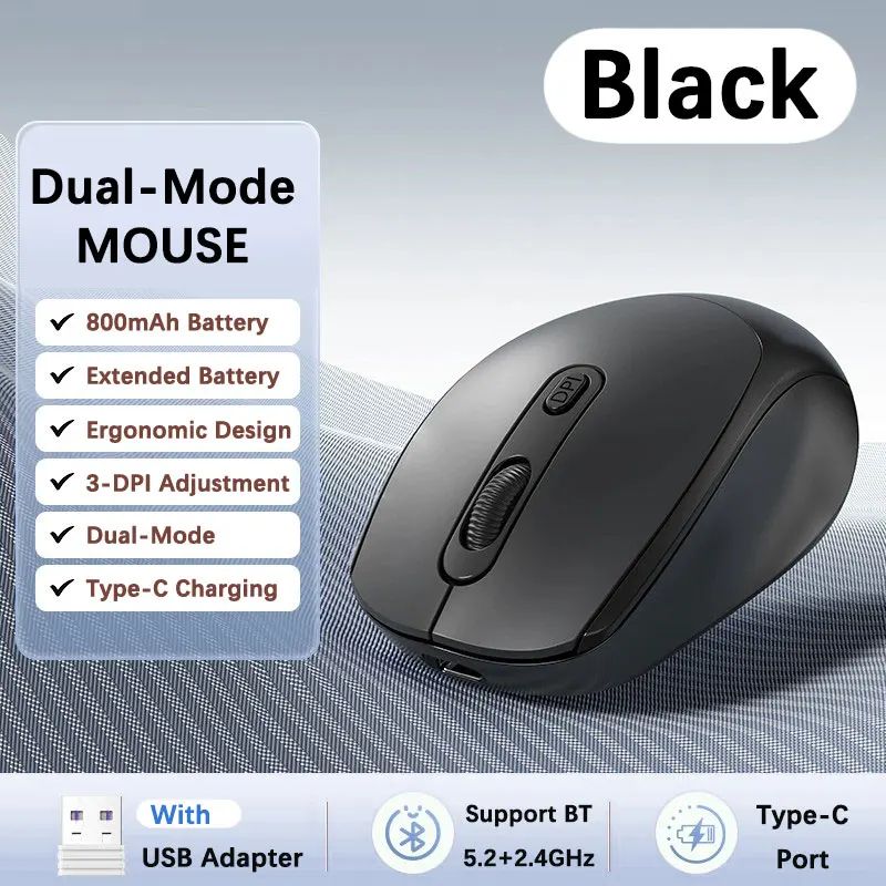ComfortFlow Dual Mode Ergonomic Wireless Mouse With Bluetooth & 2.4GHz USB Receiver For Laptop & PC blue