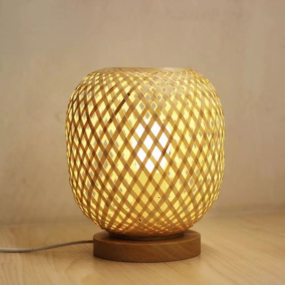 Adjustable Rattan Table Lamp With Bamboo Woven Shade Natural Bedside Light us Plug