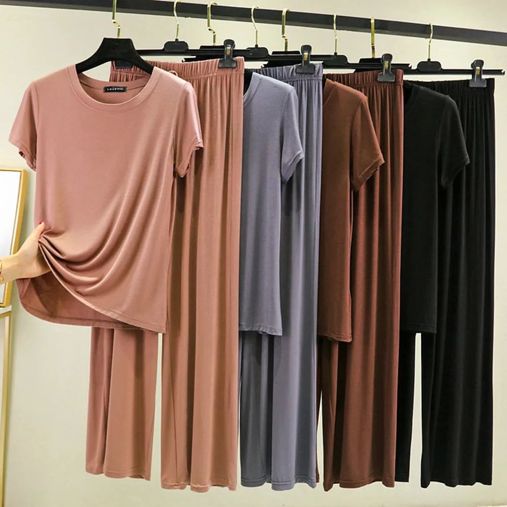 Summer Breeze Womens Modal Pajama Set Soft Womens Modal Pajama Set Lounge Sleepwear (M XXL) gray xxl