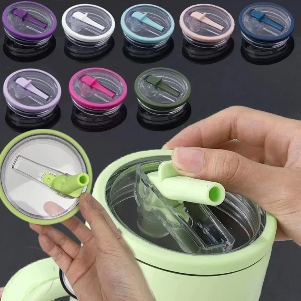 Spill Proof Cup Cover For Stanley Replaceable, Eco Friendly Spiral Straw Accessory white