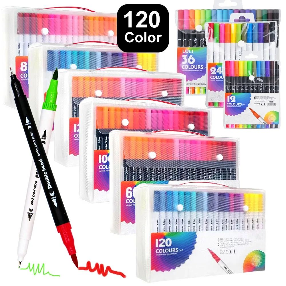 Professional Dual Tip Art Markers 12 60 120 Colors For Drawing, Sketching & Hand Lettering white 24 Colors