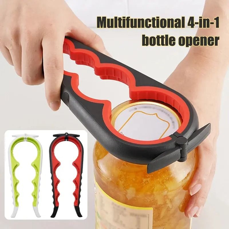 4 in 1 Multi Functional Can Opener High Performance Anti Slip Bottle & Cap Twister black