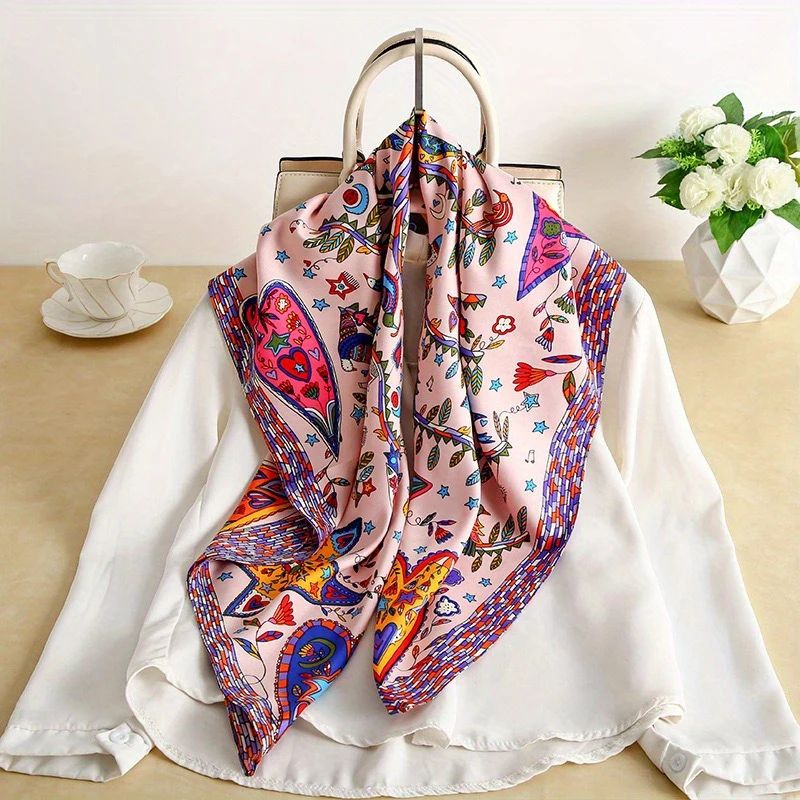 Luxury Twill Silk Feel Square Scarf For Women 35.4in Tree Print Head Shawl, Hijab & Neck Wrap jxb160 03