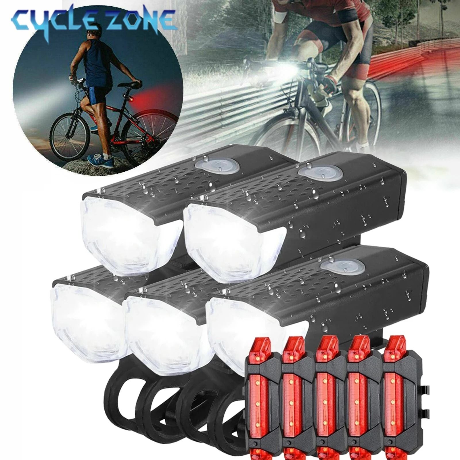 Rechargeable LED Bicycle Light Set | High Intensity MTB Front Headlight & Red Warning Tail Light Kit 11081.07 3