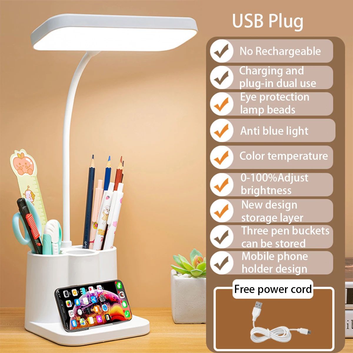USB LED Table Lamp With 3 Color Eye Protection Light USB LED Table Lamp With 3 Color Eye Protection Light