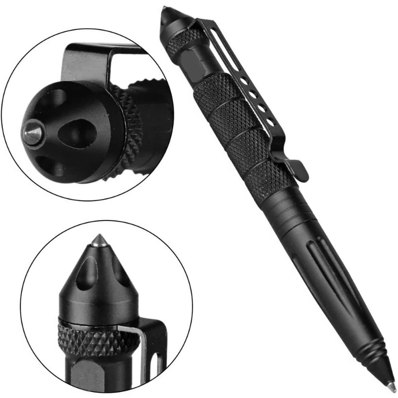 Military Tactical Pen, Multifunction Aluminum Alloy Outdoor Survival Tool With Glass Breaker silver