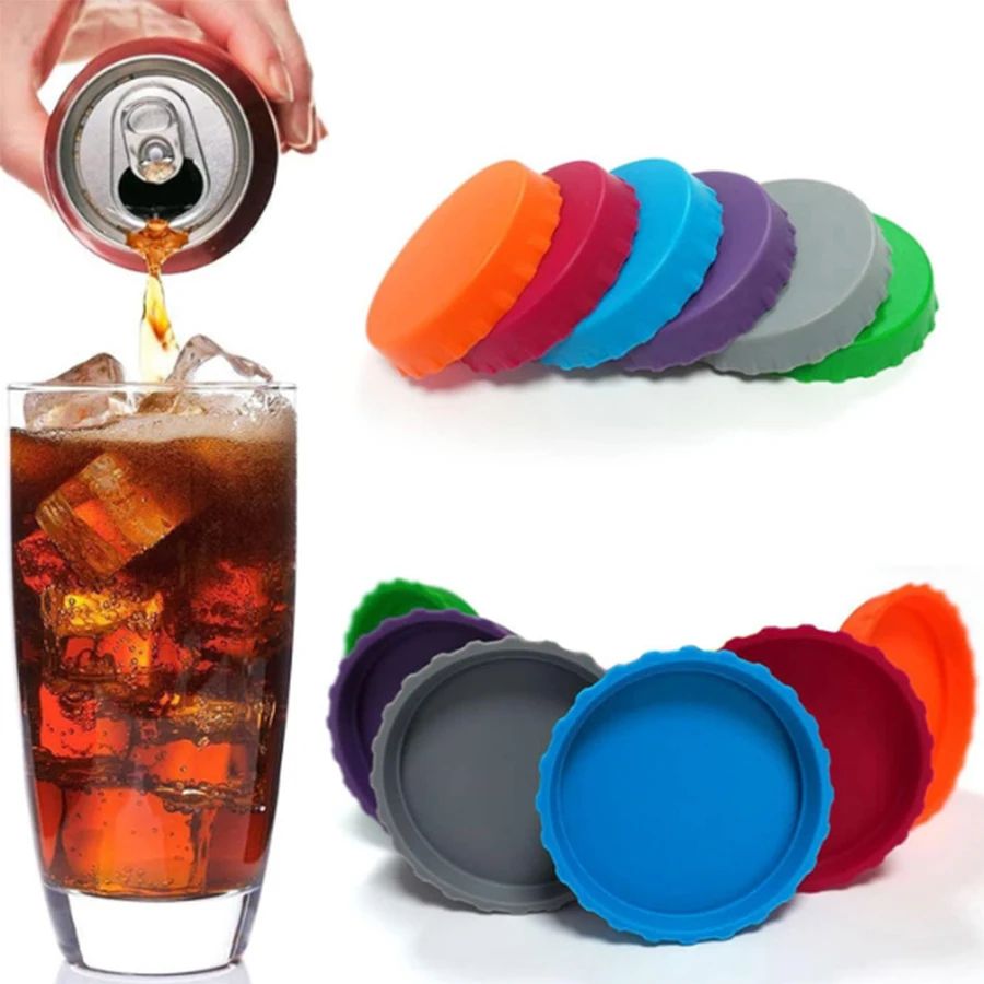 6Pcs Reusable Silicone Can Lids Leak Proof Soda & Beer Sealing Caps 6 Pcs