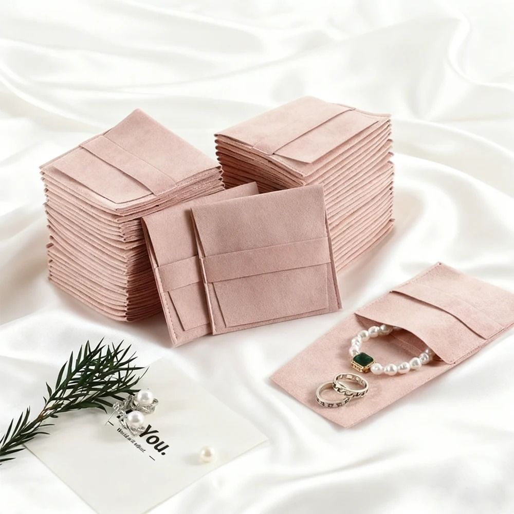 Microfiber Suede Jewelry Pouches 5 Pcs Premium Envelope Flap Bags black 2.4 X 2.4 In