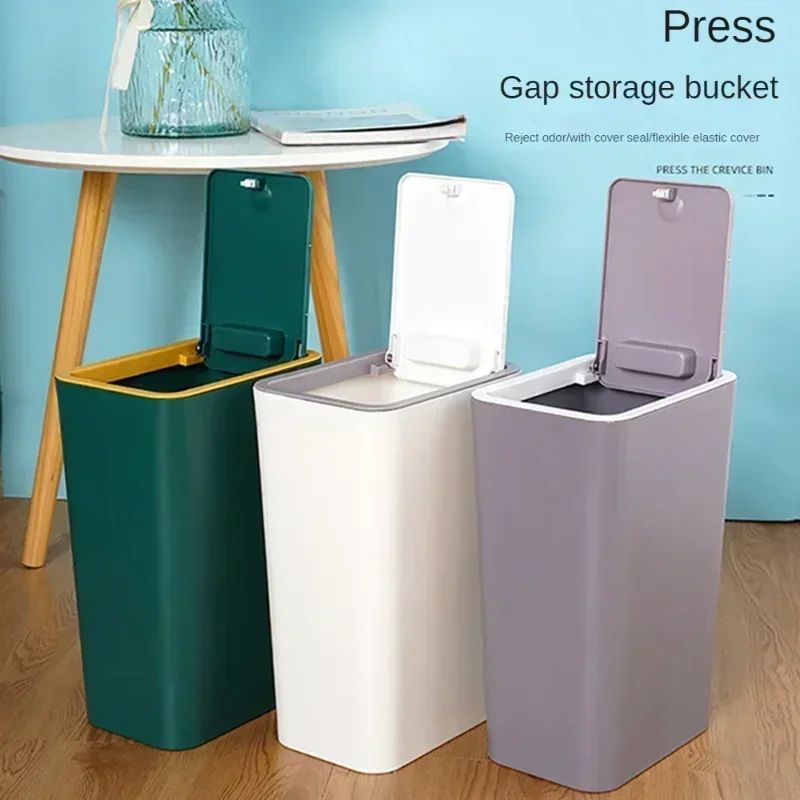 Press Top Bathroom Trash Can Small Pop Up Lid Plastic Wastebasket For Toilet & Bedroom green