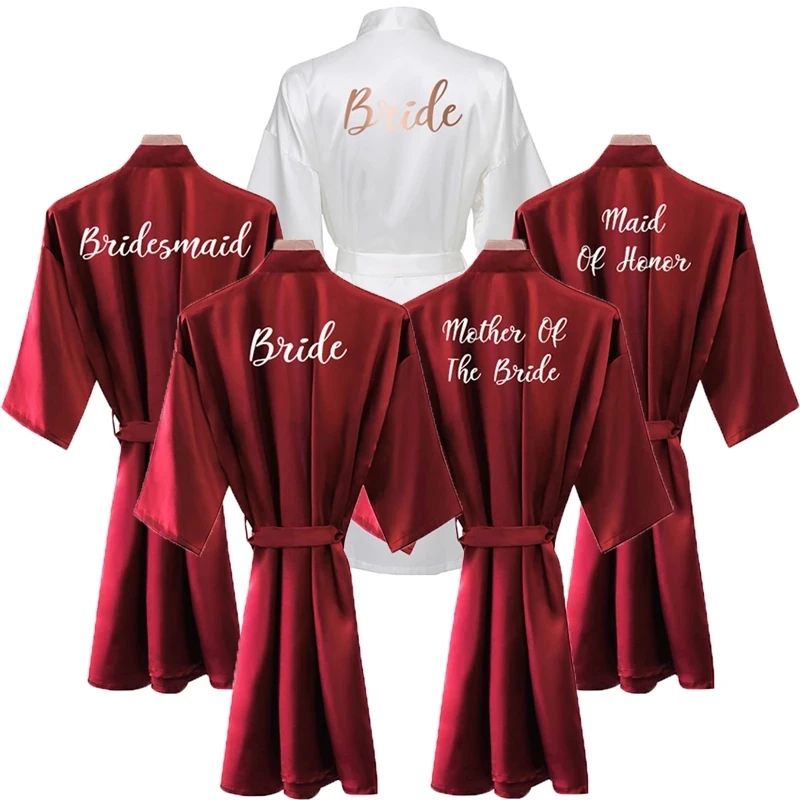 Burgundy Satin Bridal Robe For Weddings & Bridesmaids Silky Kimono Bathrobe g xl