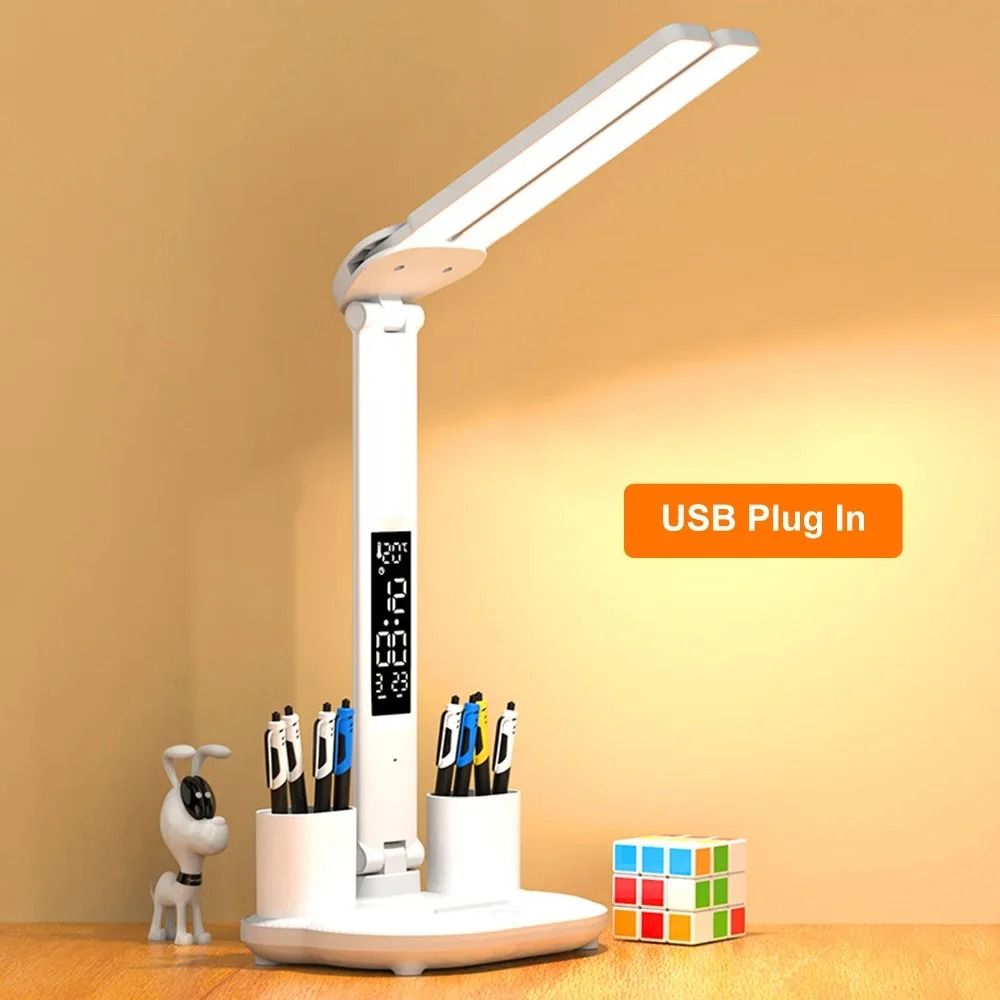 Double Headed LED Table Lamp Eye Protection Reading Light With Smart Display plugged In