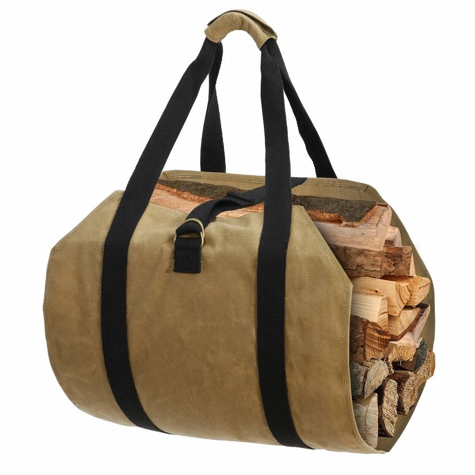 Durable Canvas Firewood Log Carrier Bag, Waxed Canvas Log Tote, Waterproof Log Carrier With Straps Durable Canvas Firewood Log Carrier Bag, Waxed Canvas Log Tote, Waterproof Log Carrier With Straps