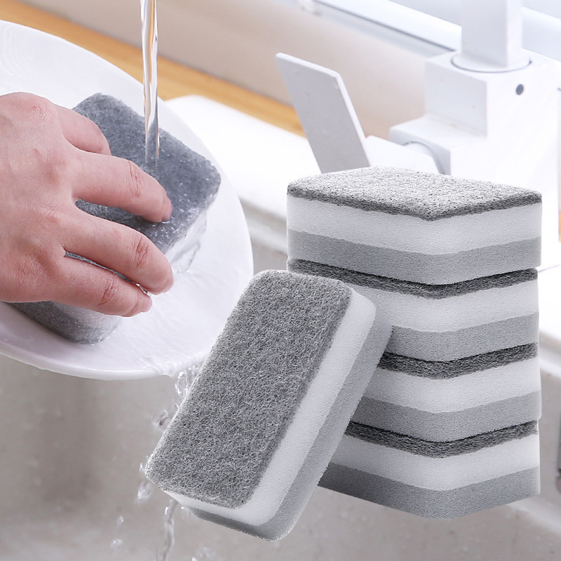 Double Sided Cleaning Sponges Household Scouring Pad Dishwashing Sponge Cloth For Kitchen grey
