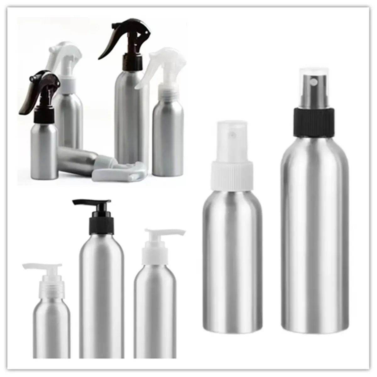 Refillable Aluminum Spray Bottle With Fine Mist Sprayer & Lotion Pump Travel Size 1oz8oz black Pump 250ml
