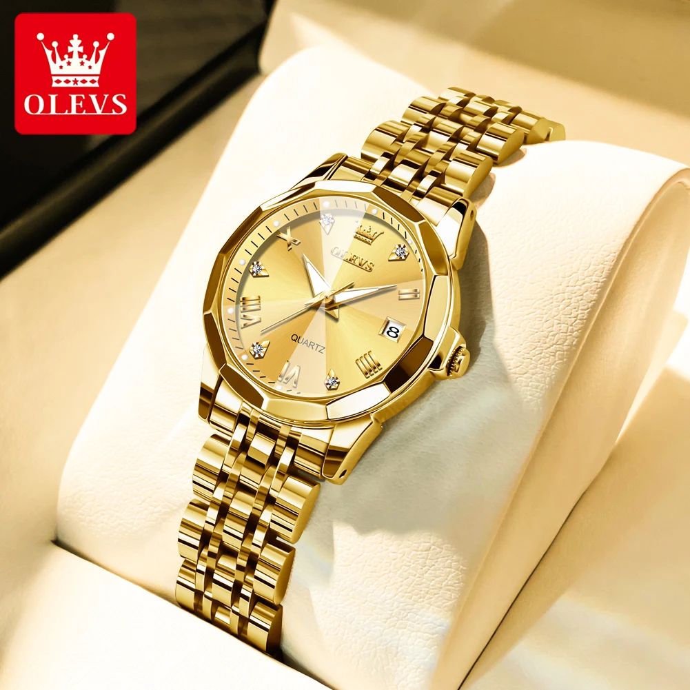OLEVS Elegant Golden Women's Quartz Watch Waterproof Stainless Steel Luxury Ladies Wristwatch silver Black
