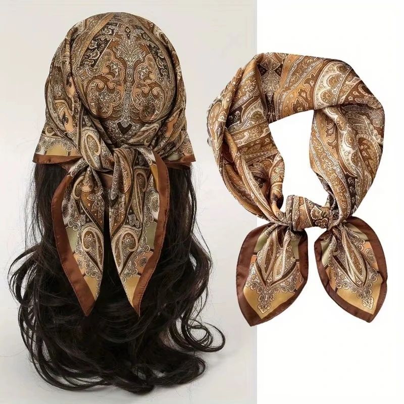 2025 Luxury Silk Feel Square Scarf For Women 27.6in Fashion Headband, Neck & Hair Bandana Wrap jnc543 01