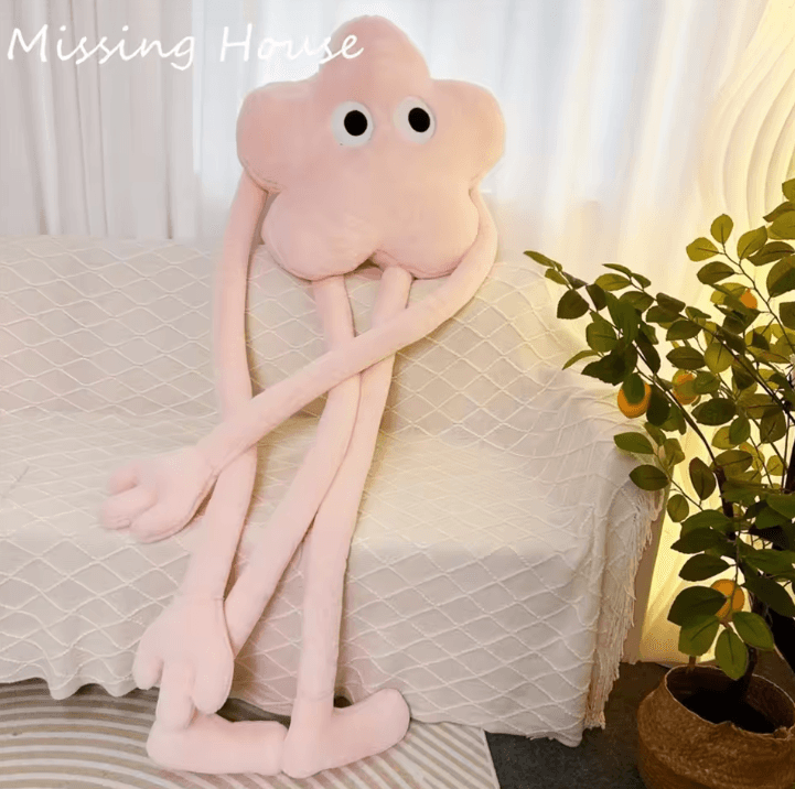 StarBuddy Funny Eyes Plush Long Leg Pillow Pink Star & Flower Soft Cushion For Sofa, Bed & Car design C