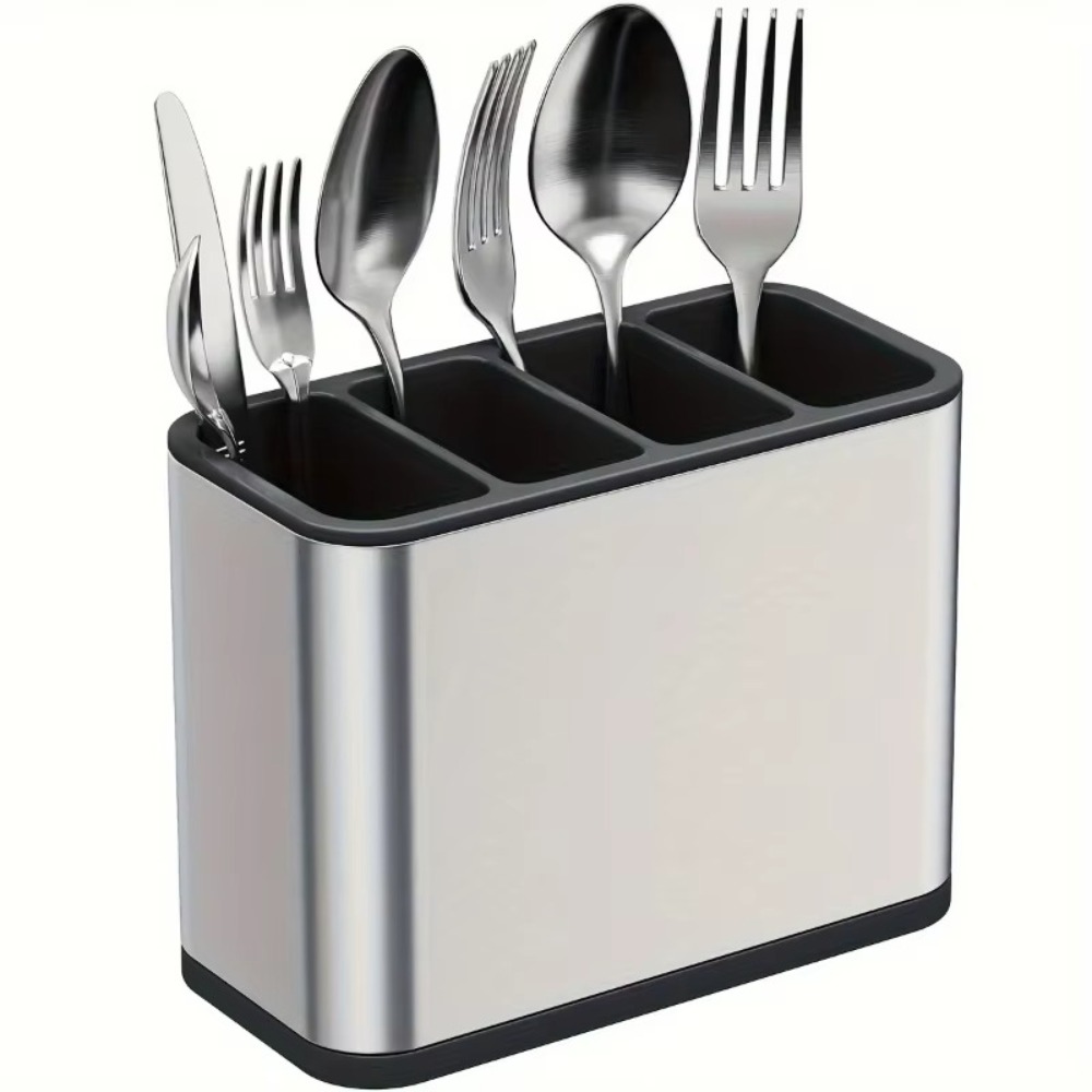 Large Capacity Kitchen Utensil Holder, Stainless Steel Cutlery Organizer With Removable Divider And Drip Tray Base Large Capacity Kitchen Utensil Holder, Stainless Steel Cutlery Organizer With Removable Divider And Drip Tray Base