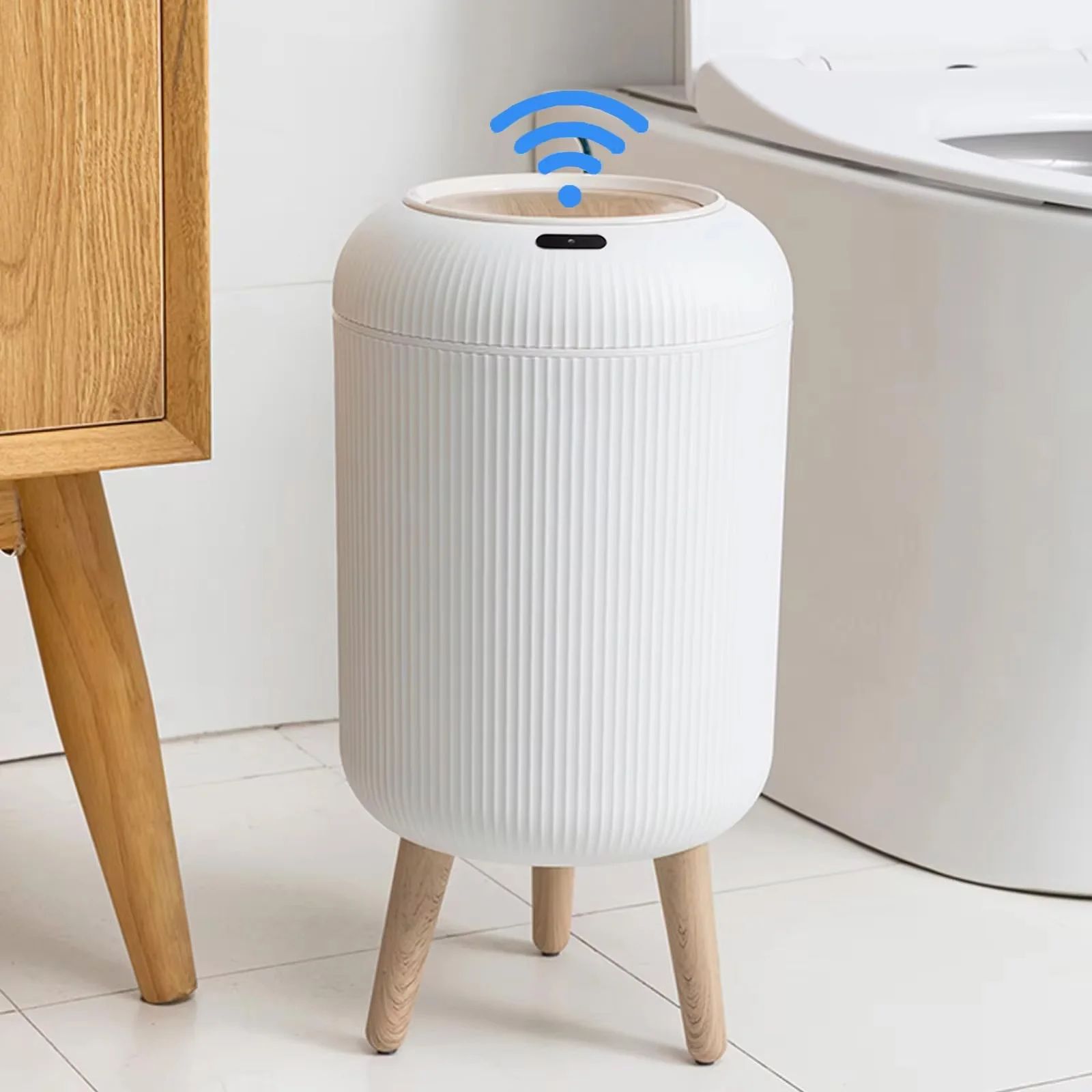 SmartSeal 10L Motion Sensor Trash Can With Lid For Bedroom, Bathroom & Kitchen white With Feet