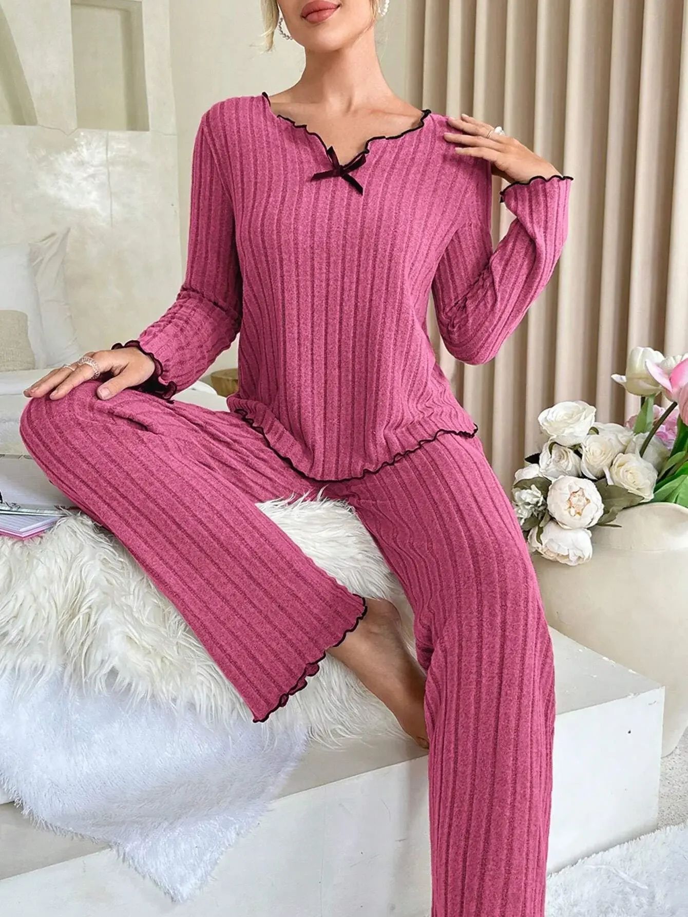 CozyChic Ribbed Knit Womens Pajama Set Soft Long Sleeve Winter Sleepwear Loungewear 1 xl