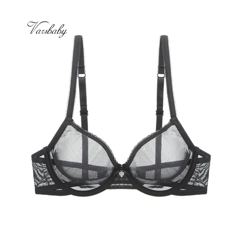 Varsbaby Sheer Mesh Underwire Bra Ultra Thin Unlined CDE Cup black 85 C