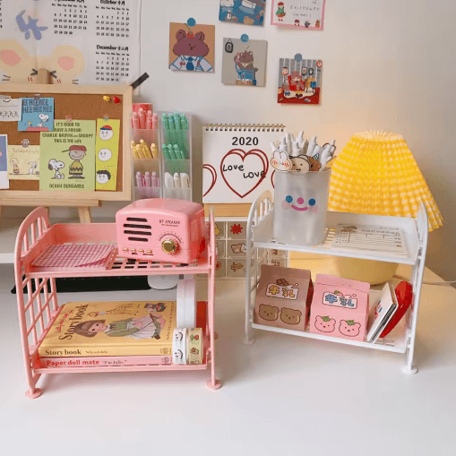 Detachable Folding Double Layer Desktop Storage Rack For Office And Under Desk Use white