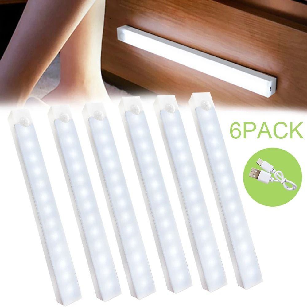 6 Pack Motion Sensor Night Lights Wireless Type C Rechargeable Cabinet & Staircase Lamps 10 Cm warm Light