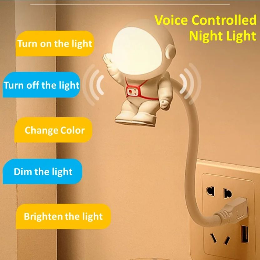Astronaut USB Voice Control Night Light Mini LED Eye Protection Lamp black
